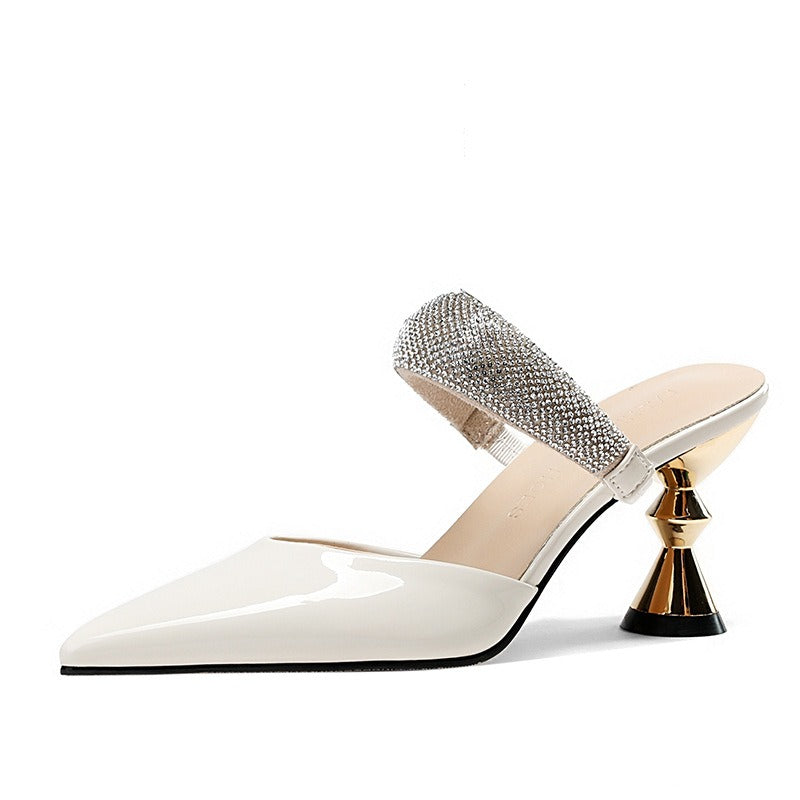 French sexy fashionable outer wear rhinestone sandals for women with pointed toe high heels