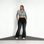 Elastic Plus Size Women's Black and Gray Denim Flared Jeans
