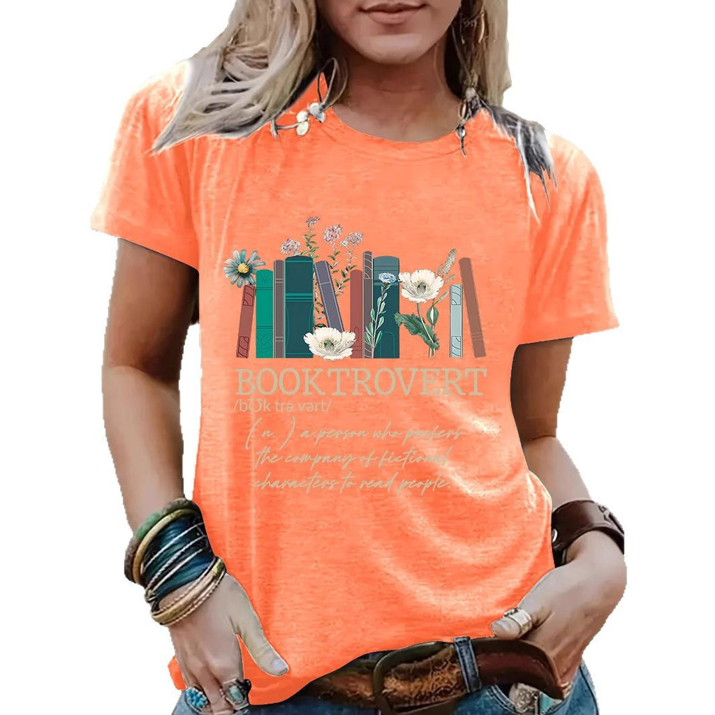 New book printed round neck loose short sleeved shirt