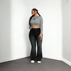 Elastic Plus Size Women's Black and Gray Denim Flared Jeans