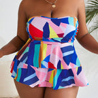 Printed Strapless Plus Size Swimwear for Women, Bikini Beach Dress Swimsuit
