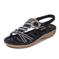 Lady Shoes Plus Size Women's Shoes Outside Flower Pattern Rhinestone Sandals Flat Plus Size Sandals