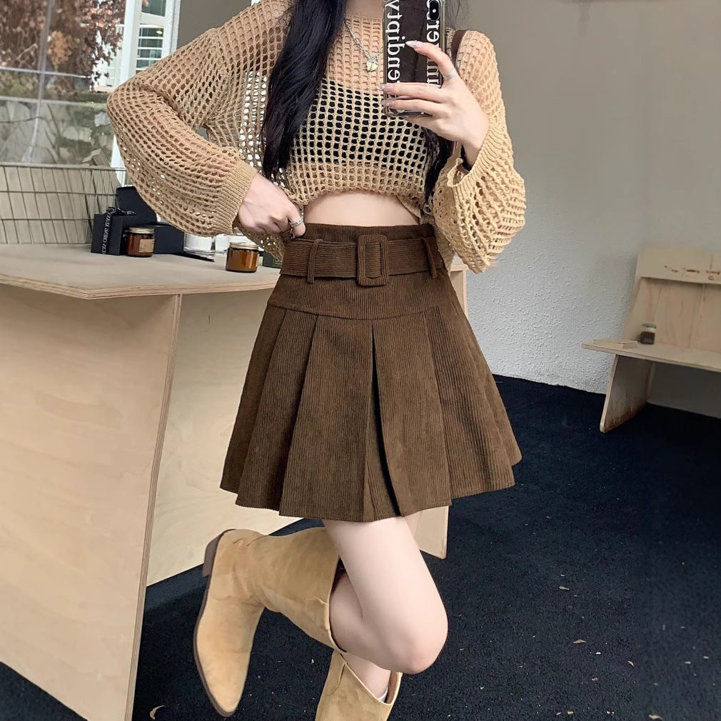Big Size Corduroy A-Line Skirt for Women Spring New Style Chiffon Mini Skirt Plus Size Slimming Skirt