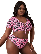 Split leopard print plus size swimsuit