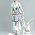 Printed old washed large crotch pants nine points women plus size stitching denim overalls