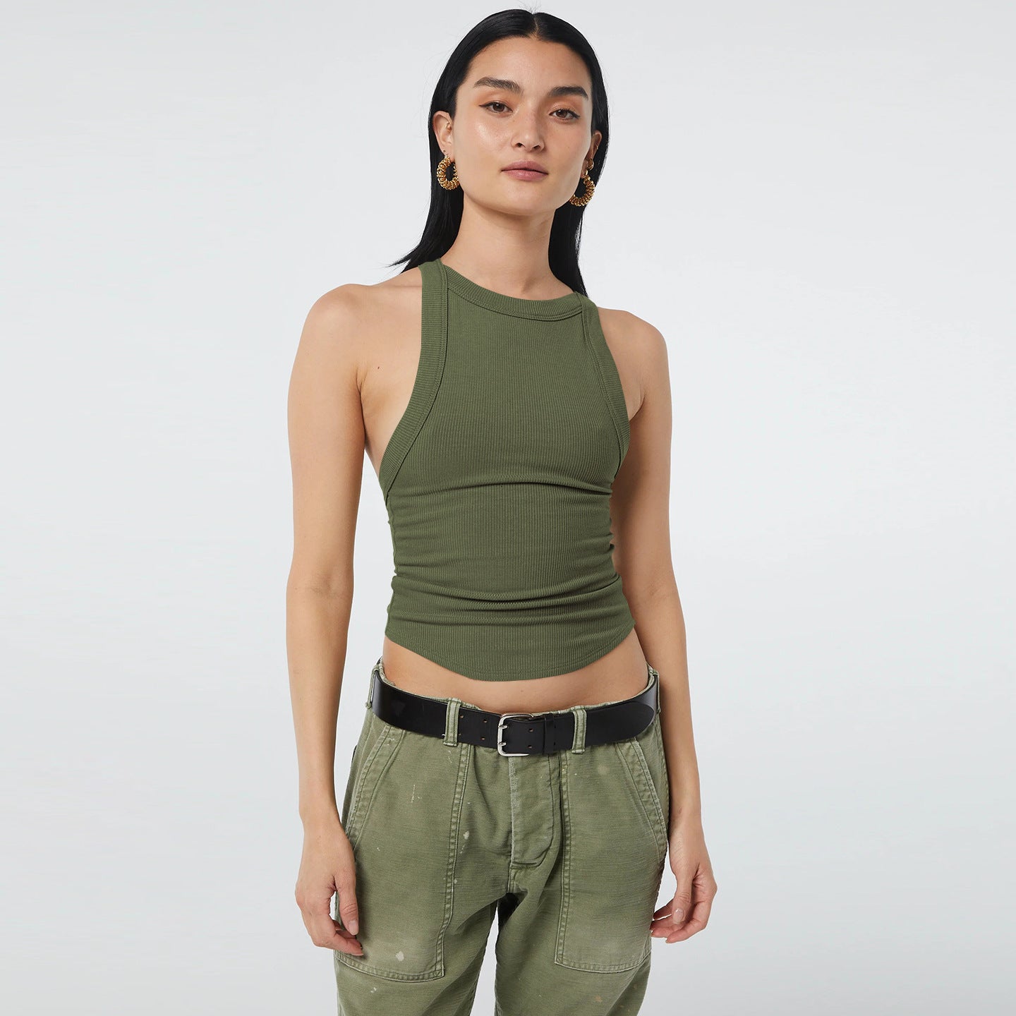 Backless Sleeveless Ribbed Knit Inner and Outer Wear BM Top for Women