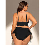 Solid color camisole gathers plus size swimsuit