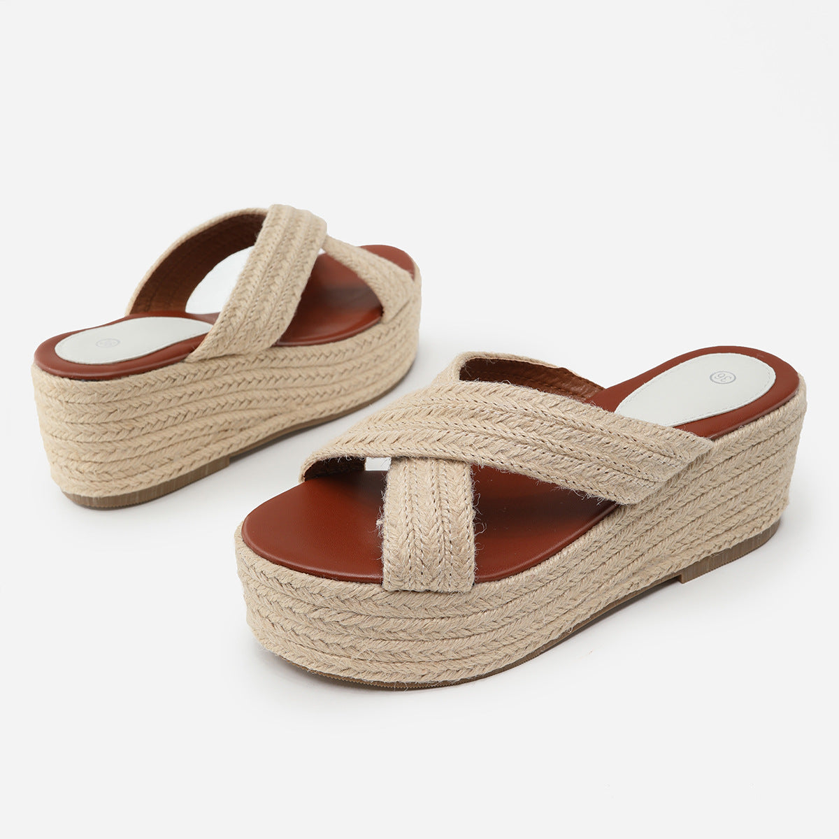 Thick Sole Hemp Rope Wedge Heel Plus Size Women's Shoes Summer Cross Strap Flat Sandals Women Plus Size
