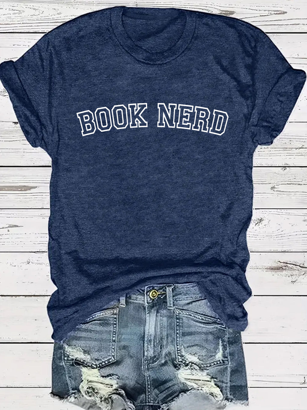 BOOK NERD Pattern Round Neck Short Sleeve