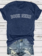 BOOK NERD Pattern Round Neck Short Sleeve