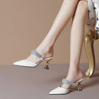 French sexy fashionable outer wear rhinestone sandals for women with pointed toe high heels