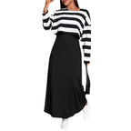 Elegant Long Dress Set with Striped Top and Dress for Women, Plus Size Fashion Two-Piece Outfit