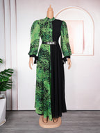 New African Plus Size Women's Dress, Chiffon Printed Spliced Color Block Long DressFashion Casual Wear