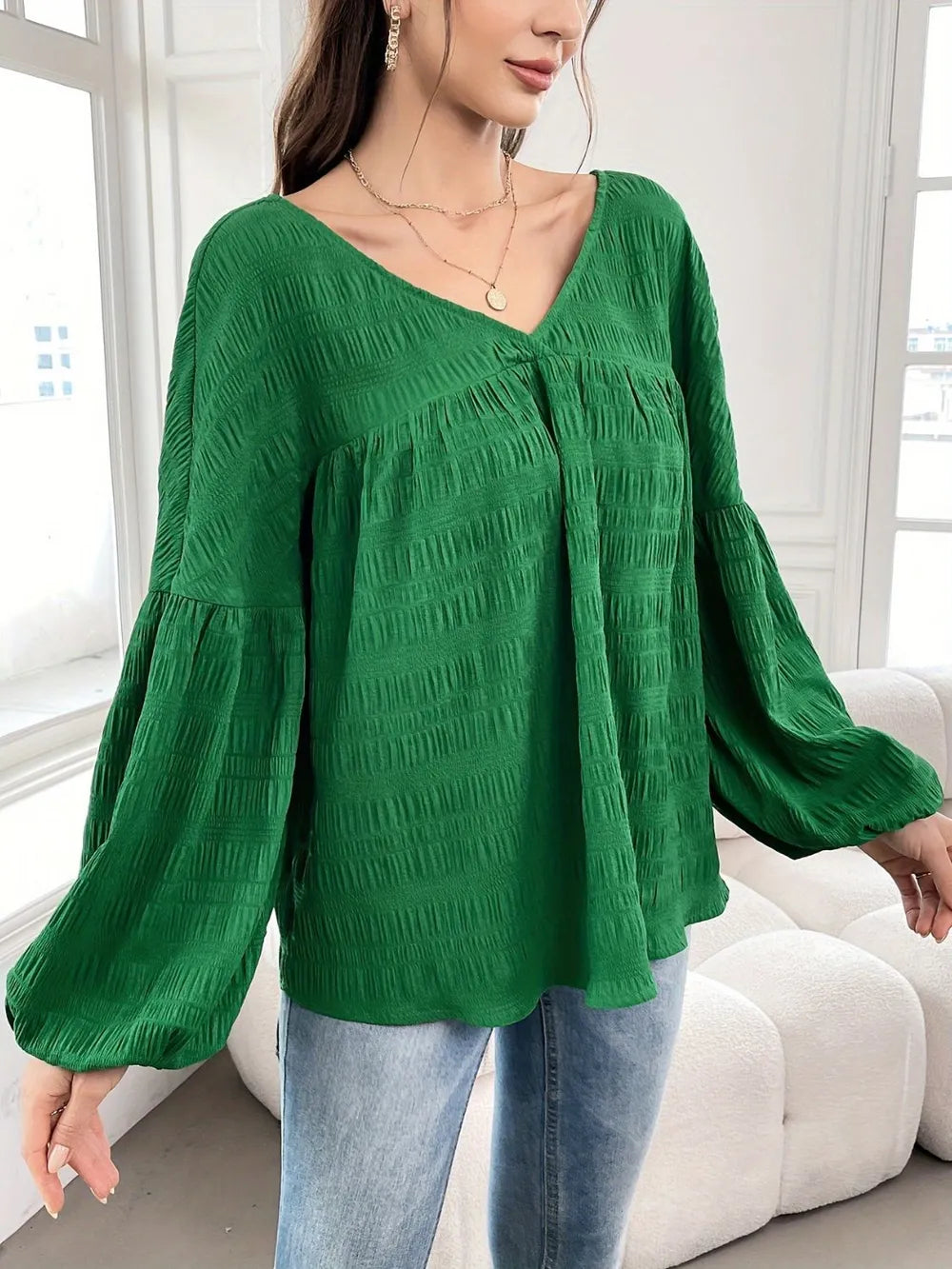 Elegant temperament solid color long sleeved plus size shirt