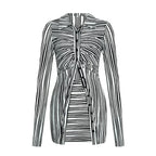 Fashion Slim Stripe Button Short Skirts Two Pieces Set Women Street Style Skinny Hip Skirt Ladies Outfits Matching Sets