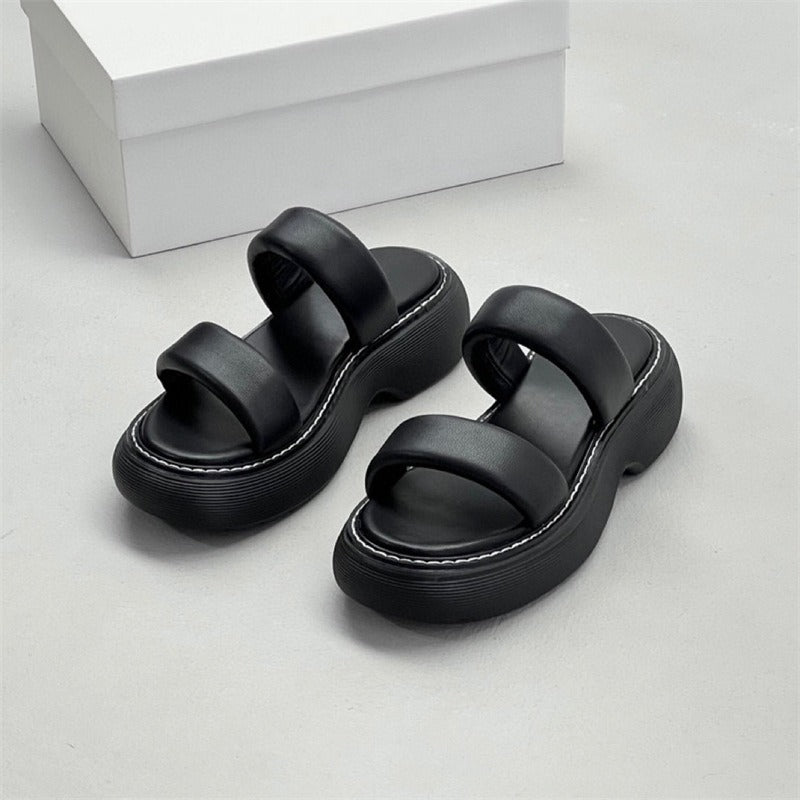 Thick-soled sandals, platform sandals, comfortable outer wear, genuine leather strappy sandals for women