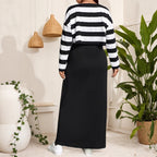 Elegant Long Dress Set with Striped Top and Dress for Women, Plus Size Fashion Two-Piece Outfit