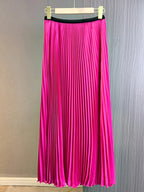 Elegant Pleated 2 Pieces Set Round Neck Batwing Sleeves Solid Tops High Elastic Waist Fold Skirts