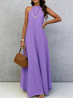 Women Summer Ice Silk Wrinkle Loose Plus Size Sleeveless Solid Color Swing Long Maxi Dress Vacation Style