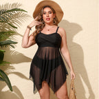 Style Conservative Black Mesh Two-Piece Swimsuit for Women Plus Size Bikini