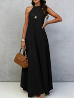 Women Summer Ice Silk Wrinkle Loose Plus Size Sleeveless Solid Color Swing Long Maxi Dress Vacation Style