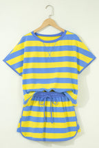 Pink Stripe Dolman Tee Drawstring Skort Athletic 2pcs Set