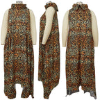 Plus Size Women Irregular Loose Dresses Turtleneck Summer Tank Maxi Long Dress Printed