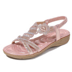 Lady Shoes Plus Size Women's Shoes Outside Flower Pattern Rhinestone Sandals Flat Plus Size Sandals