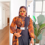 New African Plus Size Women's Dress, Chiffon Printed Spliced Color Block Long DressFashion Casual Wear