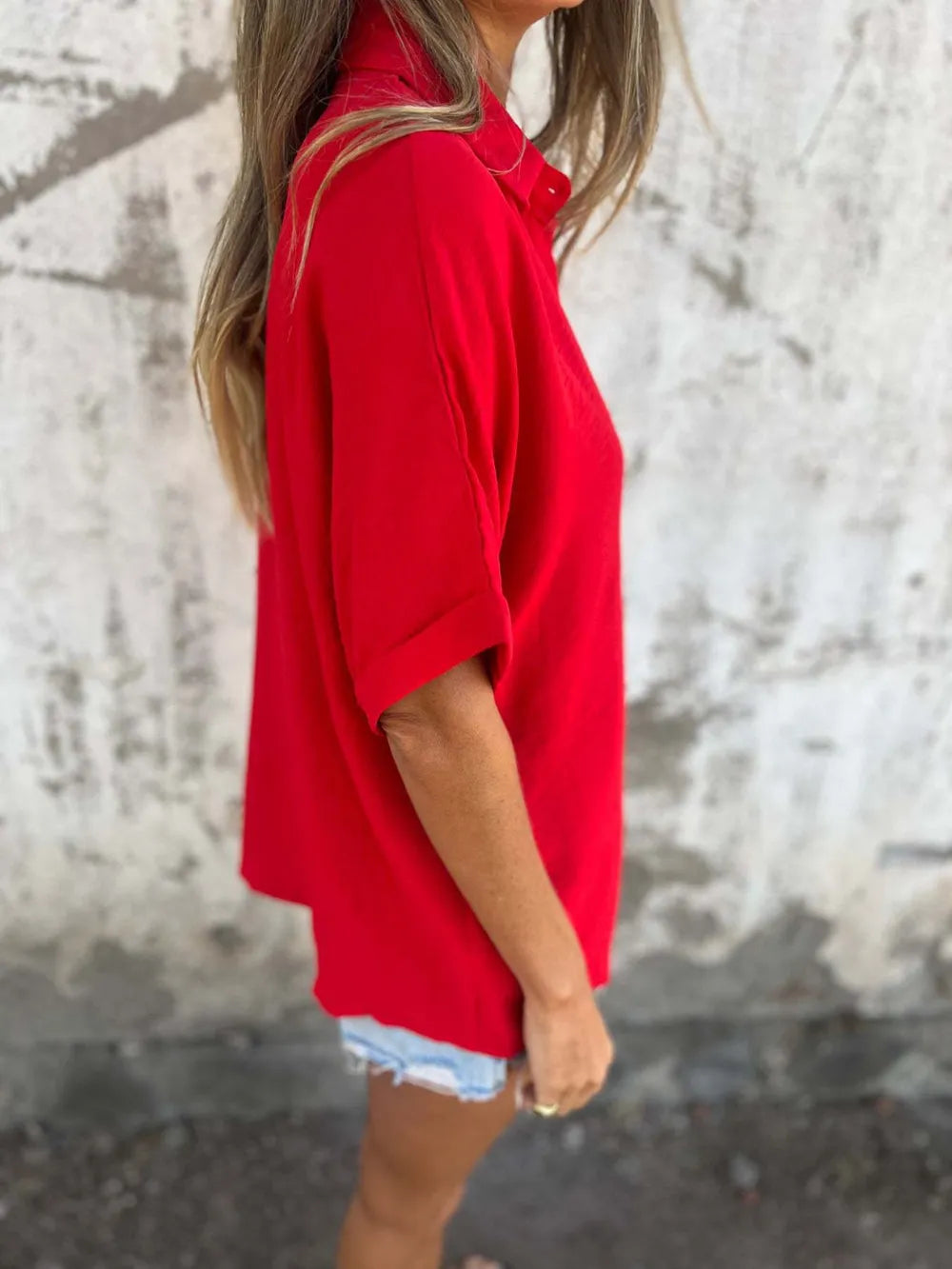 Collared Neck Half Sleeve Shirt Plus Size