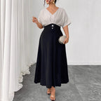 Plus Size Women's V-Neck Color-Blocking Dress Summer Short Sleeve Maxi Dress