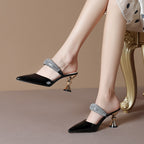 French sexy fashionable outer wear rhinestone sandals for women with pointed toe high heels