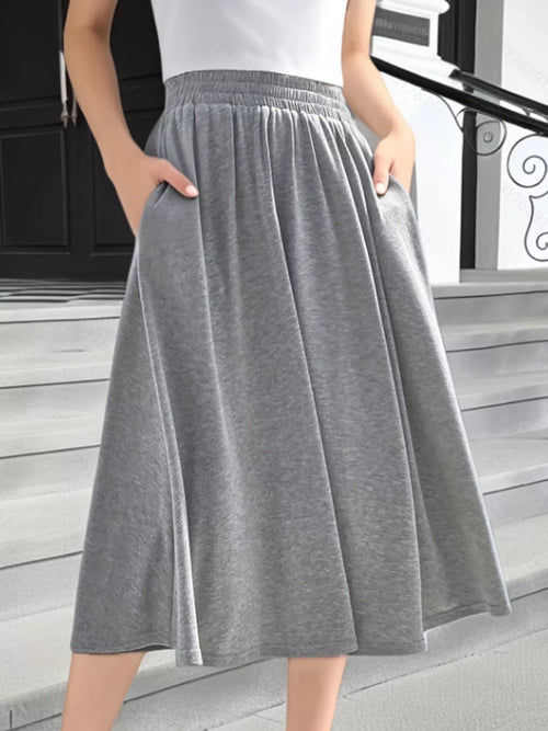 Elastic Waist A-Line Skirt