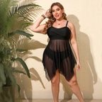 Style Conservative Black Mesh Two-Piece Swimsuit for Women Plus Size Bikini