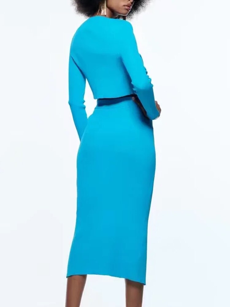 Woman 3 Pieces Suit Spring New Fashion Rib Knit Midi Skirt Sets Women Cardigan Top And Vest Outfits