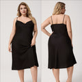 Yao Ting Plus Size Satin Nightdress for Women Summer One-Piece Plunge Neck Strap Loose Loungewear Sleepwear