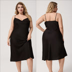 Yao Ting Plus Size Satin Nightdress for Women Summer One-Piece Plunge Neck Strap Loose Loungewear Sleepwear