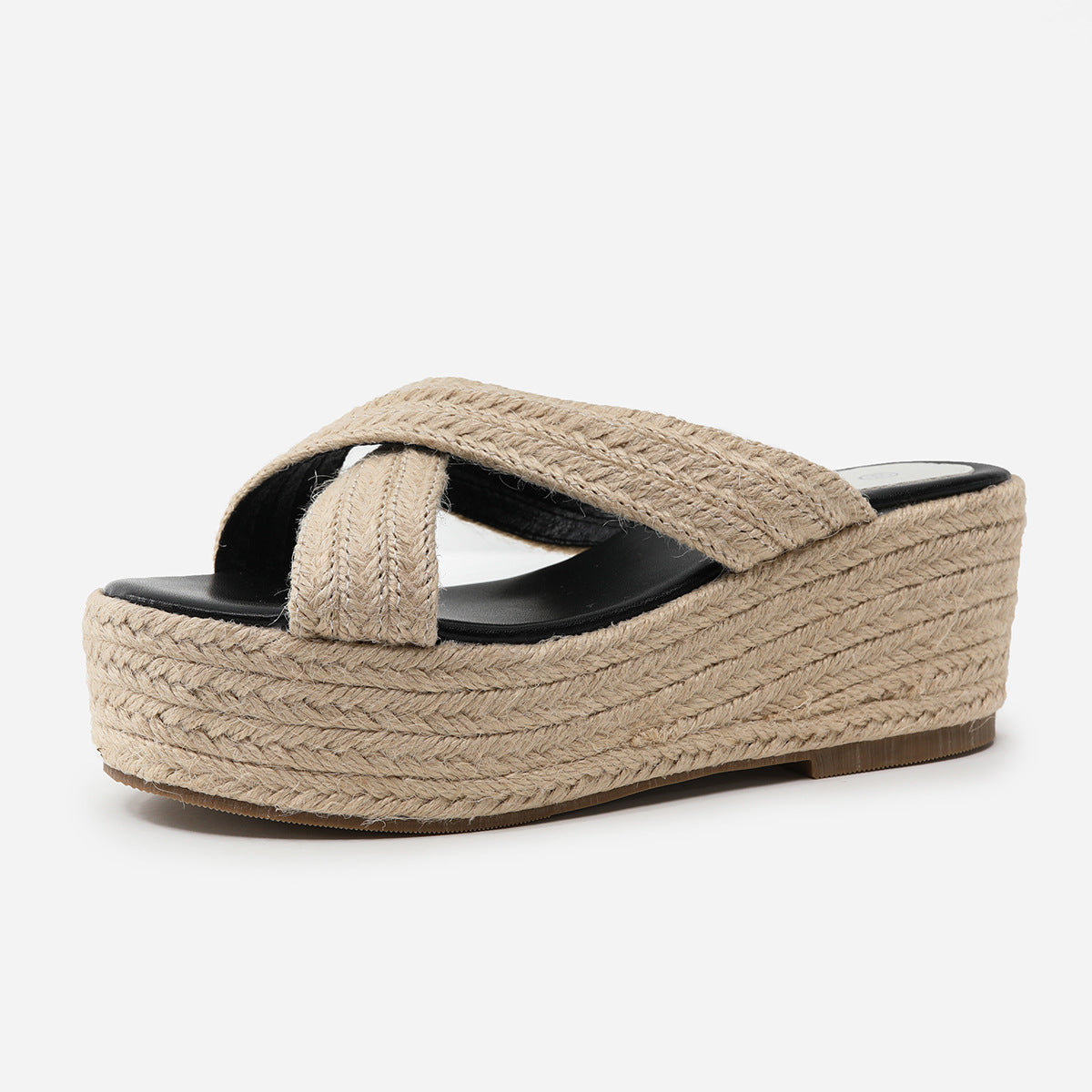 Thick Sole Hemp Rope Wedge Heel Plus Size Women's Shoes Summer Cross Strap Flat Sandals Women Plus Size