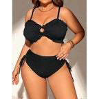 Solid color camisole gathers plus size swimsuit