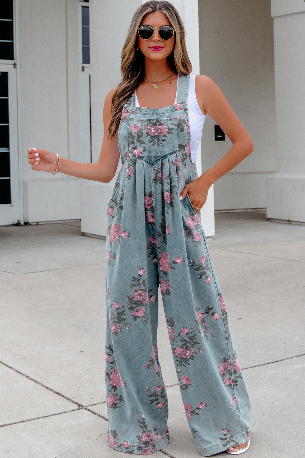 Floral Denim Jumpsuit with High Waist & Wide Leg — Vintage Vibes