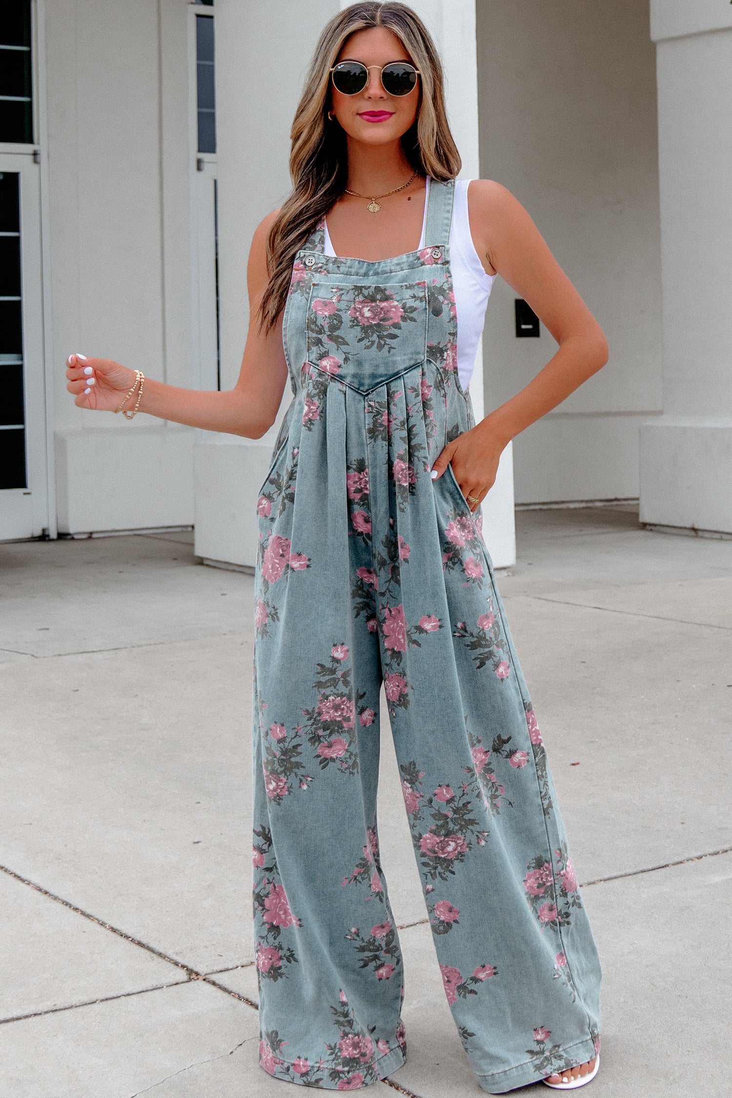 Floral Denim Jumpsuit with High Waist & Wide Leg — Vintage Vibes