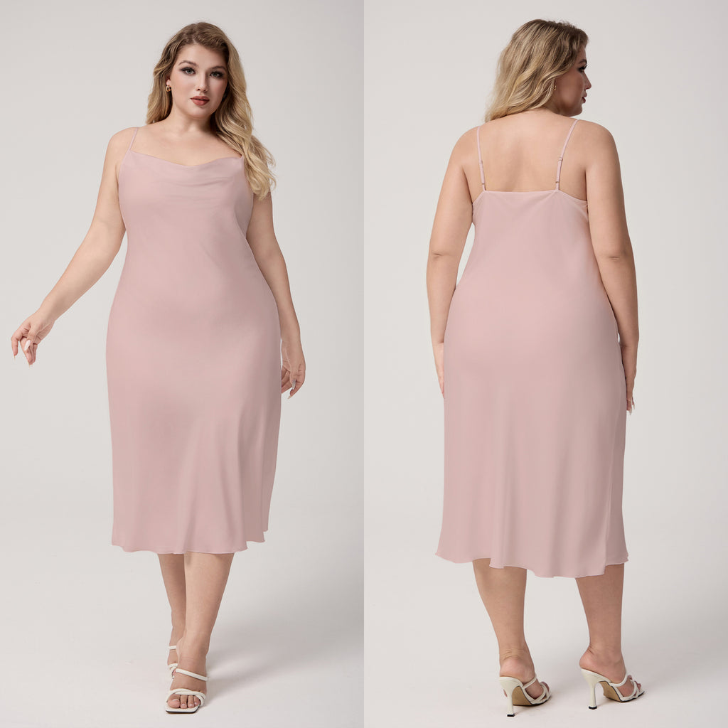 Yao Ting Plus Size Satin Nightdress for Women Summer One-Piece Plunge Neck Strap Loose Loungewear Sleepwear