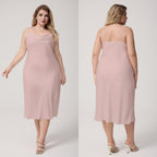 Yao Ting Plus Size Satin Nightdress for Women Summer One-Piece Plunge Neck Strap Loose Loungewear Sleepwear