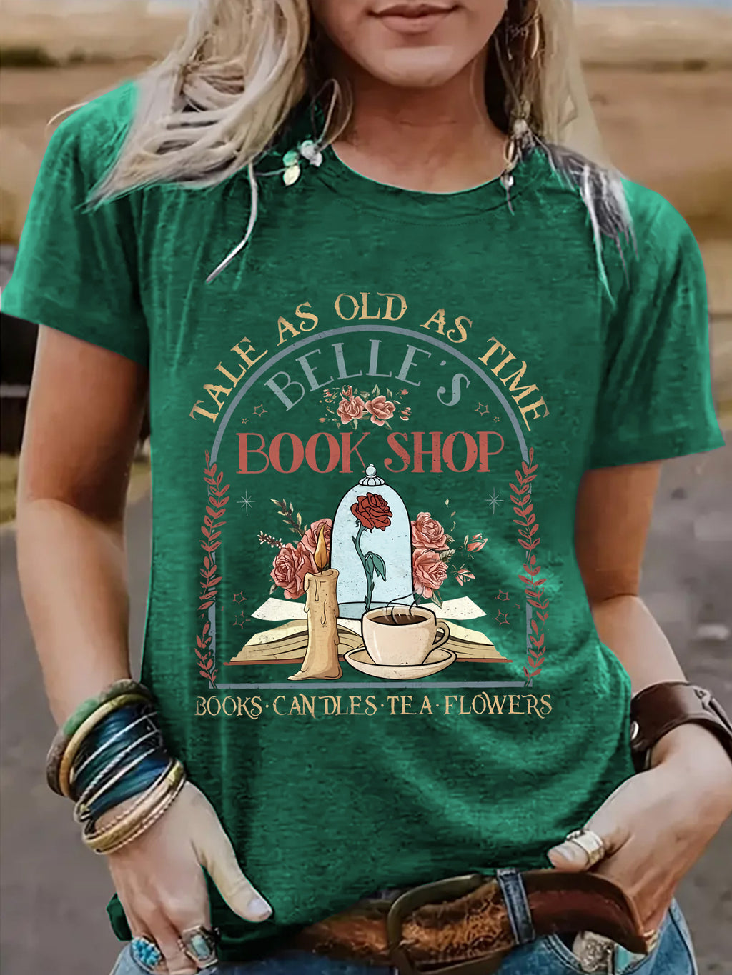 BOOK SHOP Printed New Round Neck Loose Short Sleeve