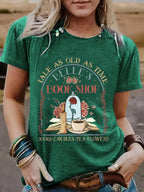BOOK SHOP Printed New Round Neck Loose Short Sleeve