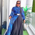 New African Plus Size Women's Dress, Chiffon Printed Spliced Color Block Long DressFashion Casual Wear