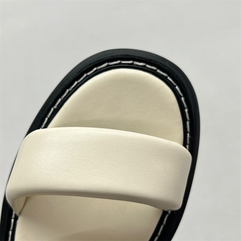 Thick-soled sandals, platform sandals, comfortable outer wear, genuine leather strappy sandals for women