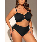Solid color camisole gathers plus size swimsuit