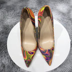 Art Painting Printed Women Partent Stiletto High Heels Customize Fashion Pumps Chic Ladies Party Shoes Plus Size 33-45