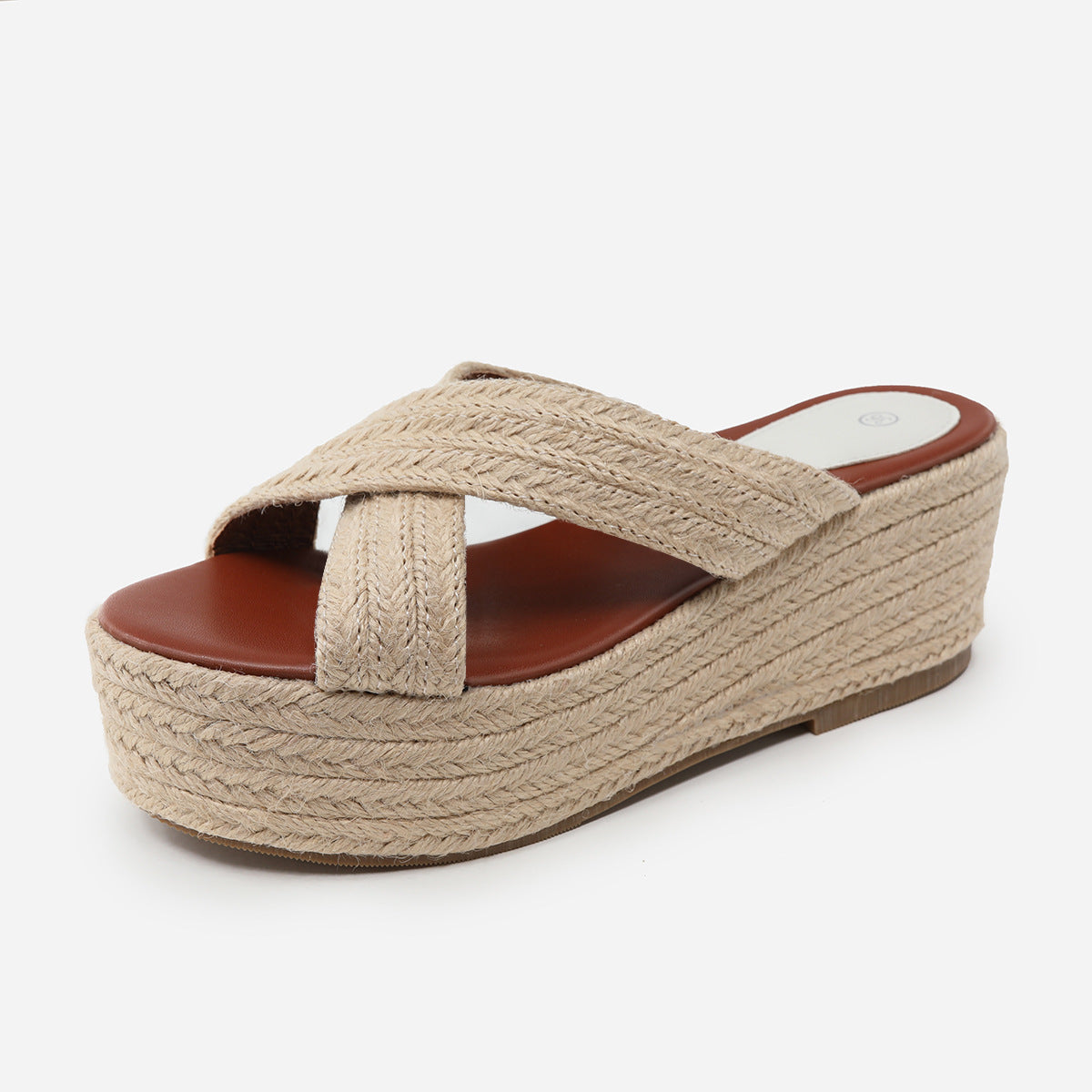 Thick Sole Hemp Rope Wedge Heel Plus Size Women's Shoes Summer Cross Strap Flat Sandals Women Plus Size